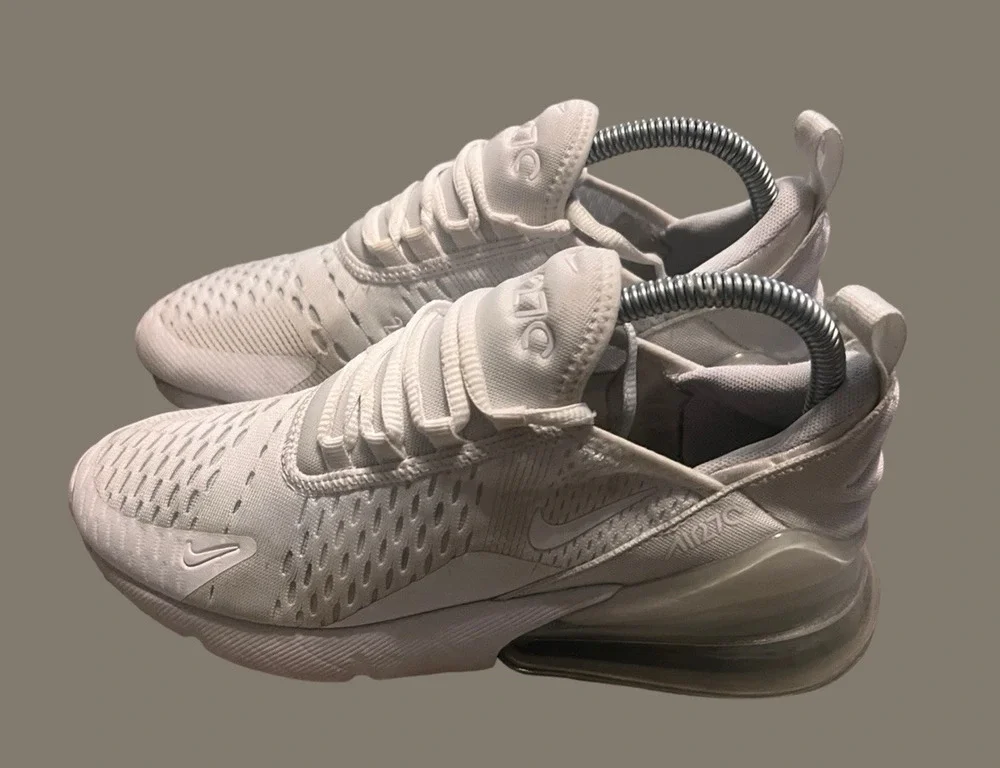 SIZE 5Y- NIKE Air Max 270 Running Shoes, White & Metallic Silver | 943345-103